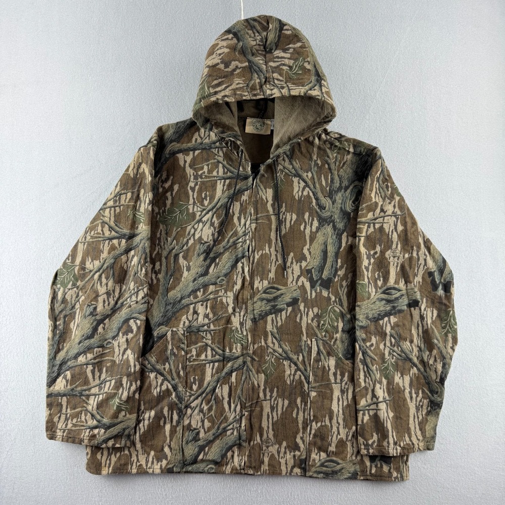 Vintage Mossy Oak Jacket Mens Large Chamois Flannel Parka Treestand Camo 80s USA